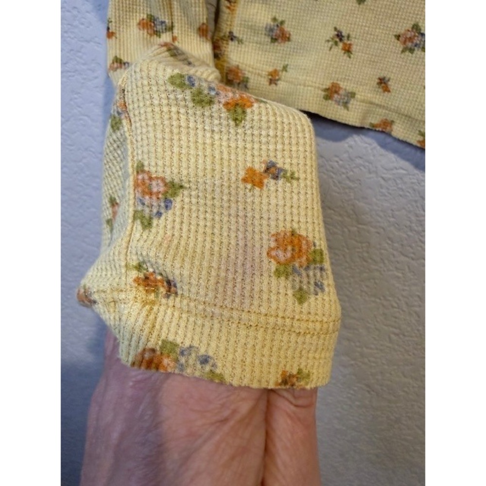 WE THE FREE Free People Yellow Floral Waffle Knit Long Sleeve Top M - Picture 5 of 9